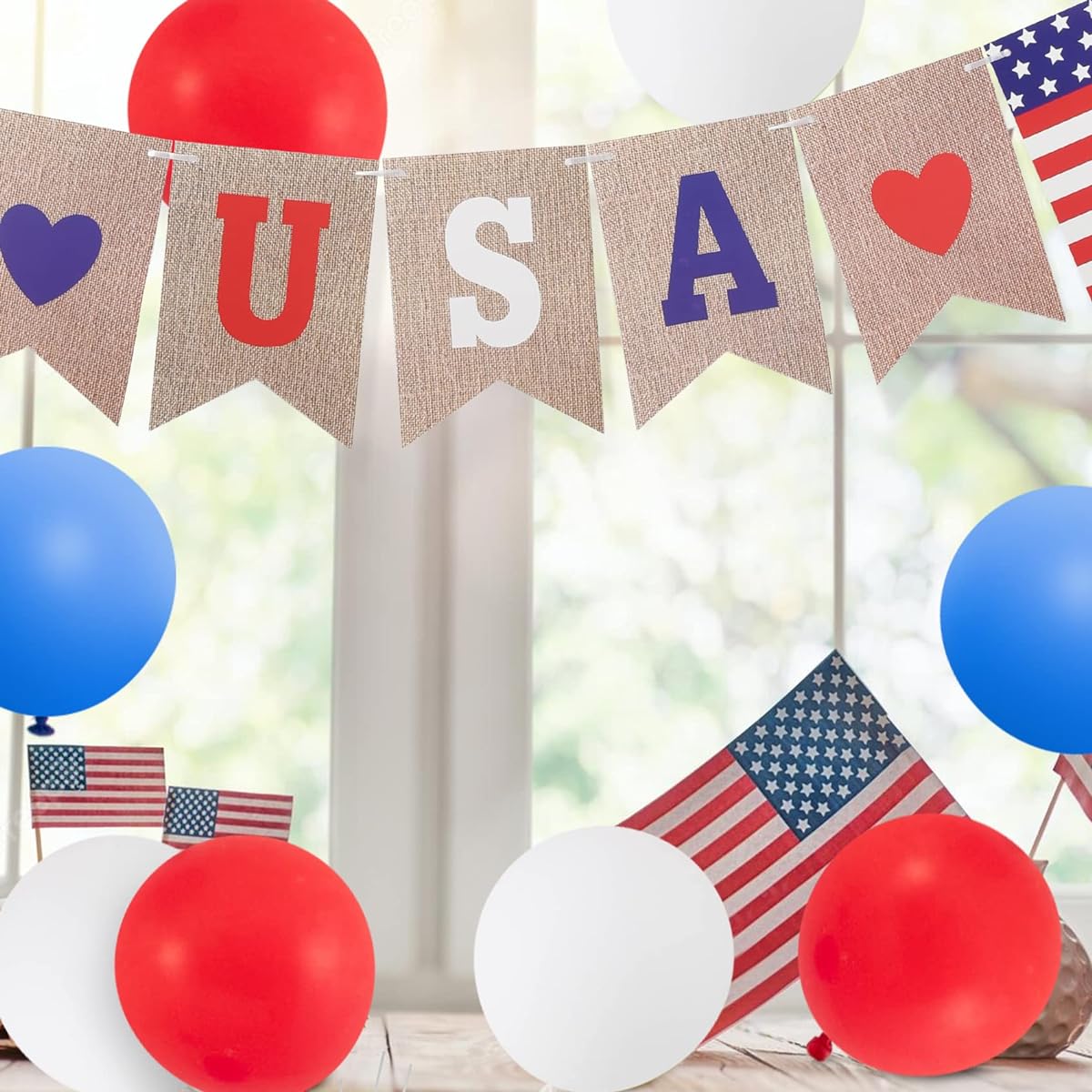 USA Banner 4th of July Patriotic Banner Decoration American Flag Party Supplies USA Red Blue White Party Balloons Foil Balloons Independence Day Balloons
