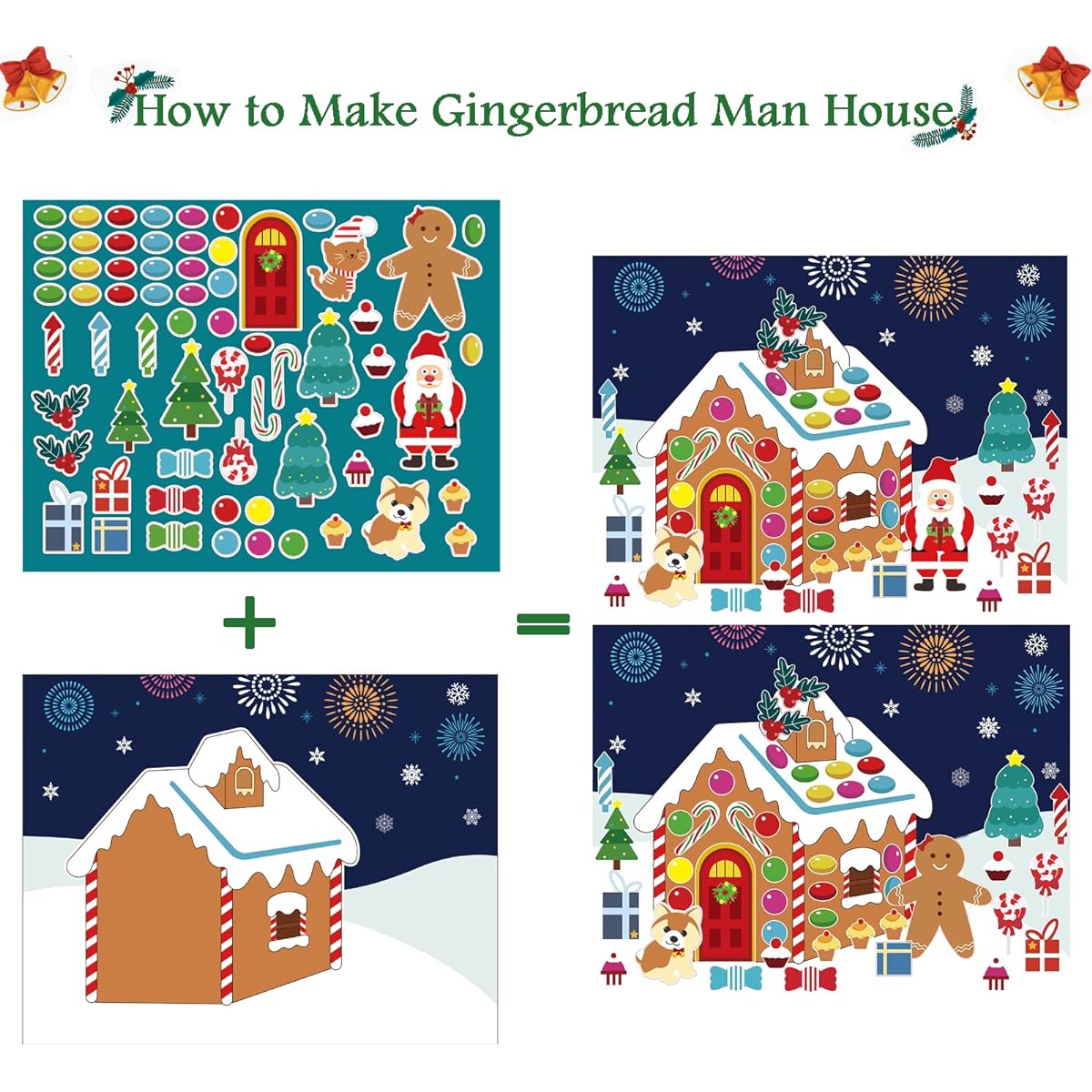 24pcs Make a Gingerbread House Stickers, Snowman House Stickers, Christmas DIY Stickers for Kids, Christmas Party Games Stickers DIY Crafts Christmas Party Favors for Toddlers and Kids