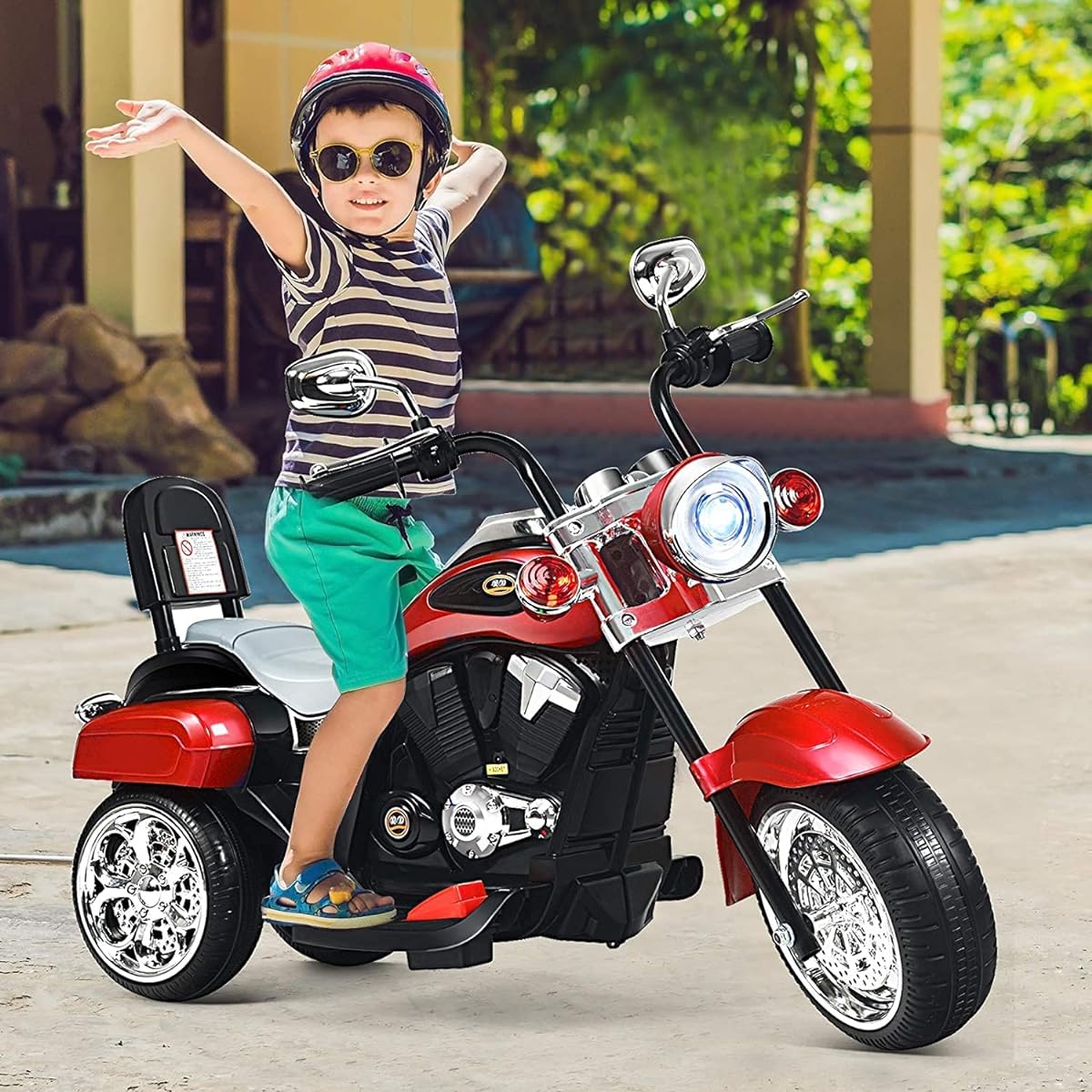 OLAKIDS Kids Electric Bike 6V Battery Powered with Horn, Headlight, 3 Training Wheels Electric Bike (Garnet)