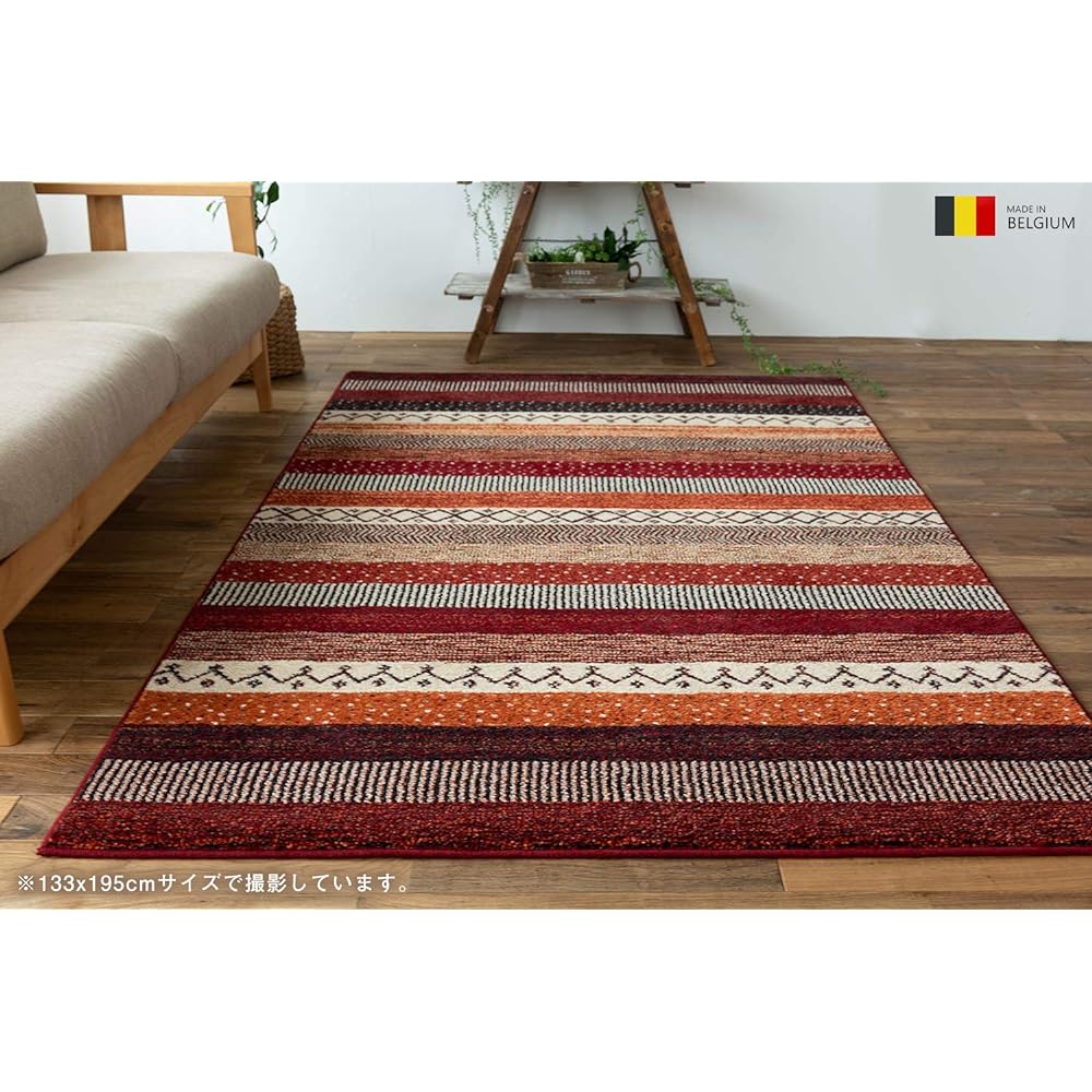 Sayan Sayan Border Pattern Rug Mat Geometry Line II 200x250 3 Tatami Red Belgium