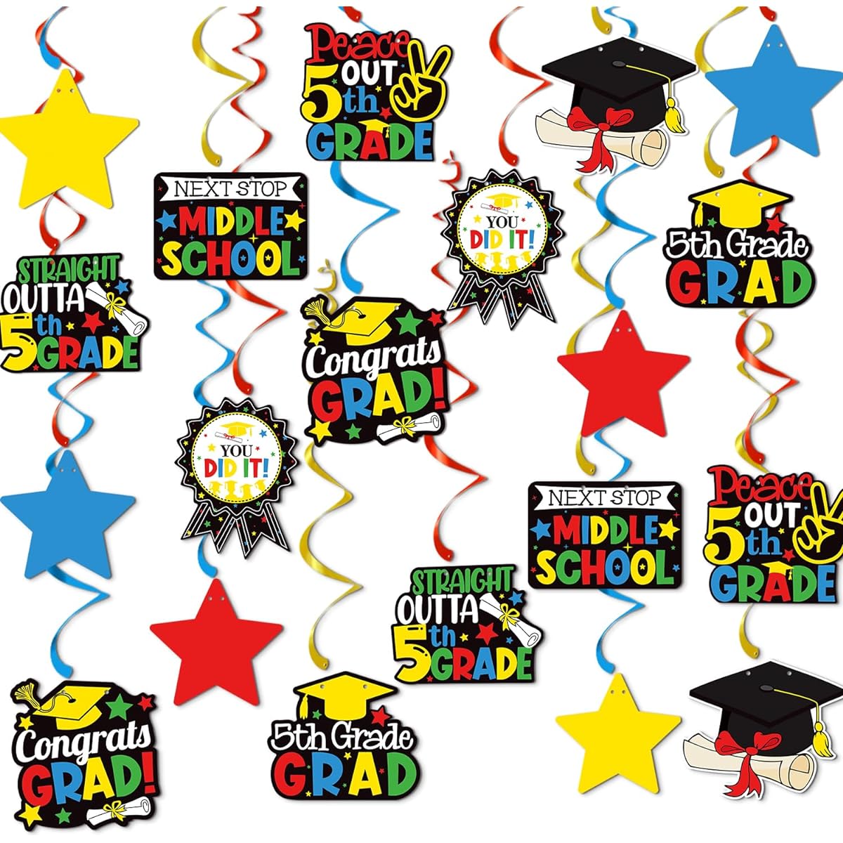 5th Grade Graduation Hanging Swirl 5th Grade Graduation Decorations 2023 Boys Girls 5th Grade Graduation Party Supplies 2023 5th Grade Graduation Party Decorations - 20 Pack