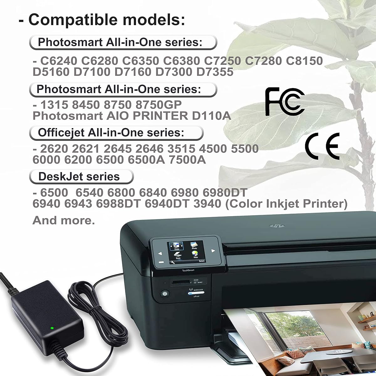 BURFLO 32V 1560mA 0957-2105 AC Adapter 0957-2269 for HP Photosmart B210 C7250 C7280 C5180 Officejet 2620 4500 6000 6500 7500A Deskjet 684 0 6944 0 All-in-one Printer 0957-2286 power cord cable