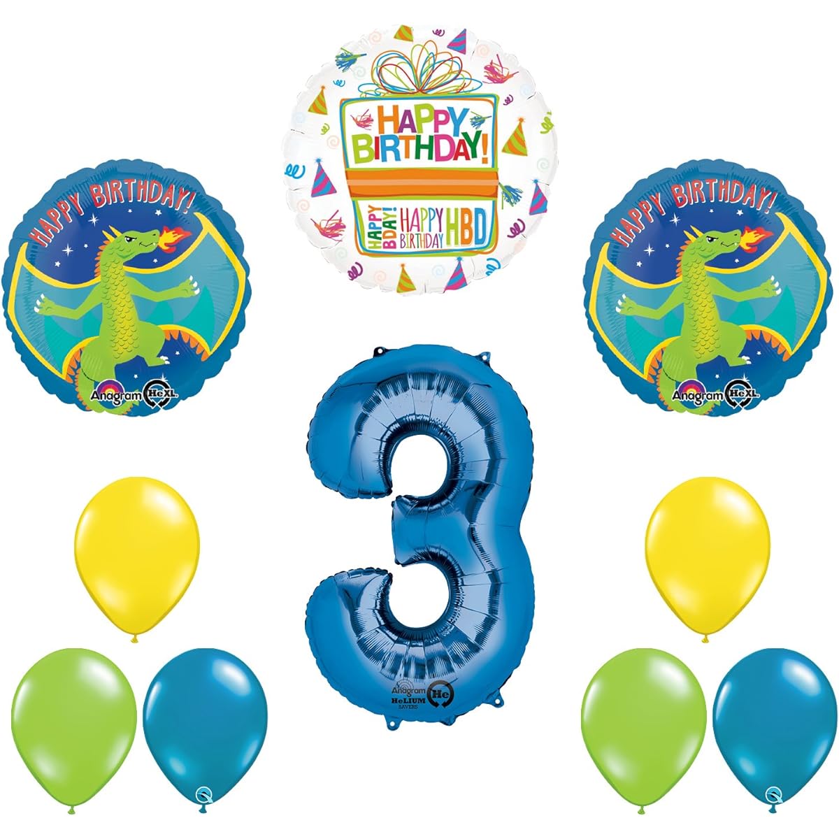 Dragon 3rd Birthday Party Supplies and Balloon Decoration Bouquet