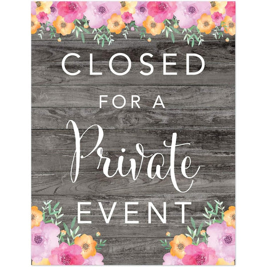Andaz Press Wedding Party Signs Rustic Gray Wood Pink Floral Flowers 8.5x11 inches for Private Events 1 Pack Unframed