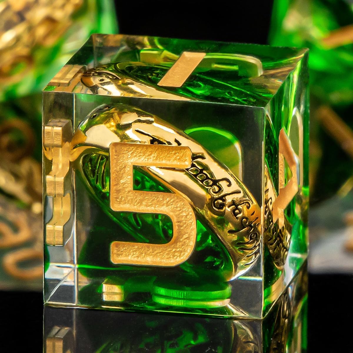 OUKELANWO Magic Gathering Lord of the Rings Resin DND Dice Set D&D Green Sharp Edge Polyhedral Role Playing Dice with Box Dungeons & Dragons LOTR RPG D & D Dice D20 D12 D10 D8 D6 D4