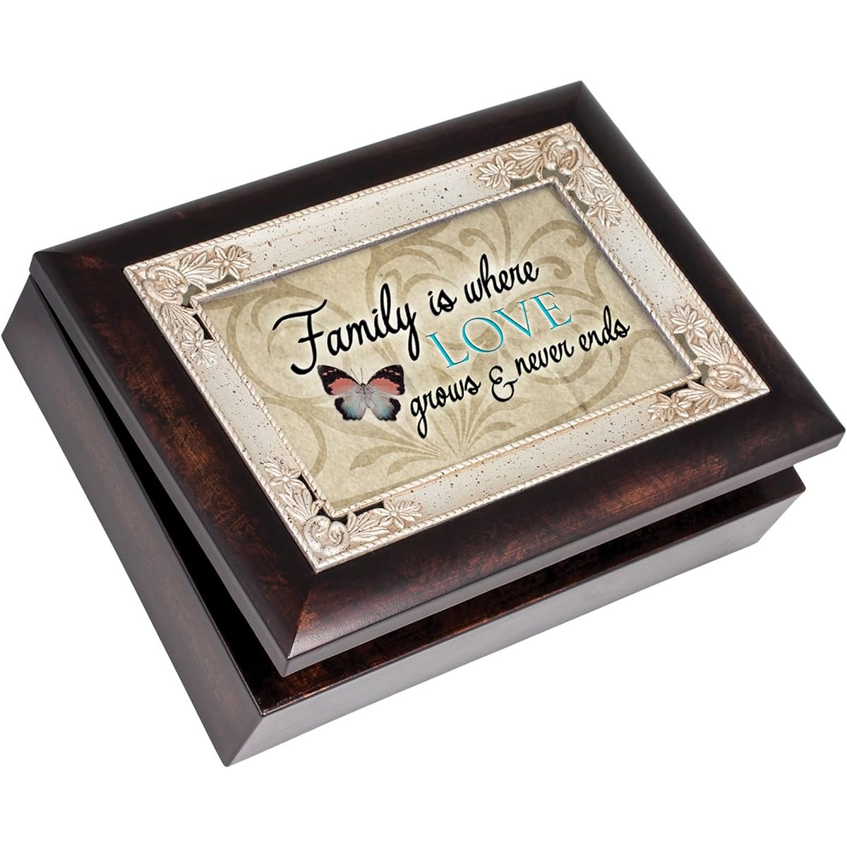 Family Where Love Never Ends Burlwood Italian Style Music Box Plays Wind Beneath My Wings