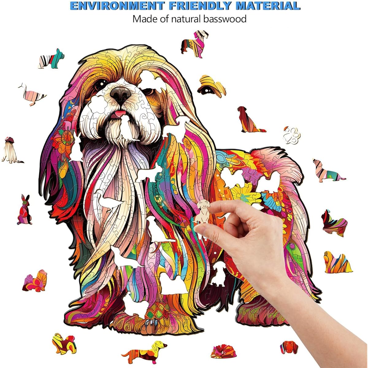 Wooden Puzzle for Adults Shih Tzu Dog Shape Wooden Puzzle Unique Shape Lhasa Apso Wooden Jigsaw Puzzle Best Gift for Christmas Family Game Puzzle (M, 200 Pieces)