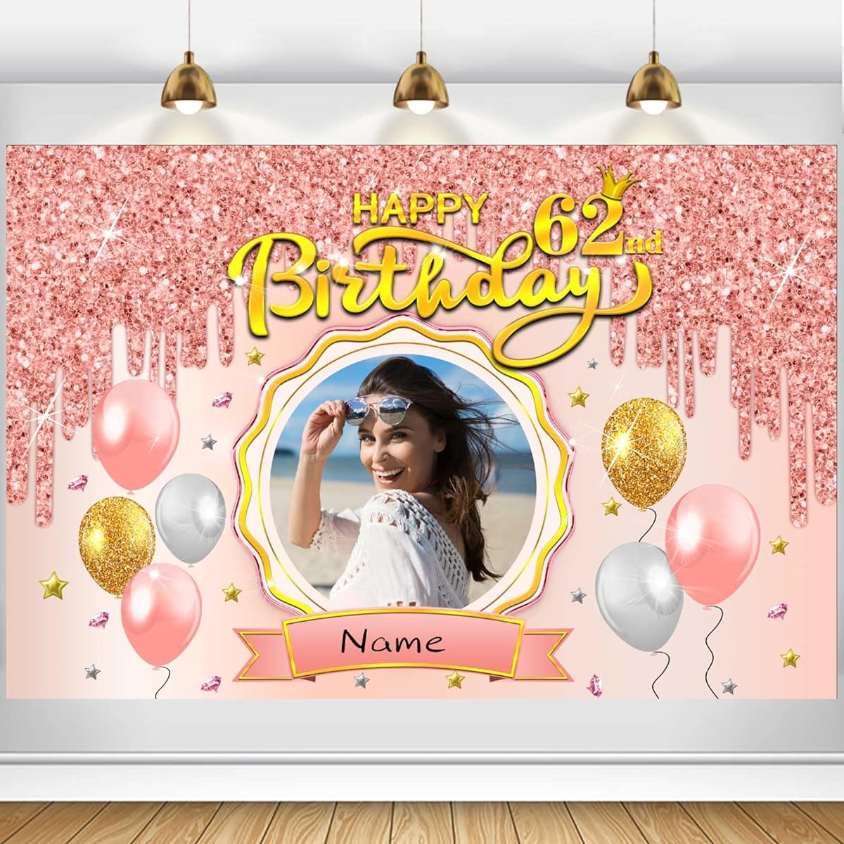 Custom Happy 37th Birthday Banner Backdrop - 37th Birthday Decorations Party Supplies for Women - Rose Gold