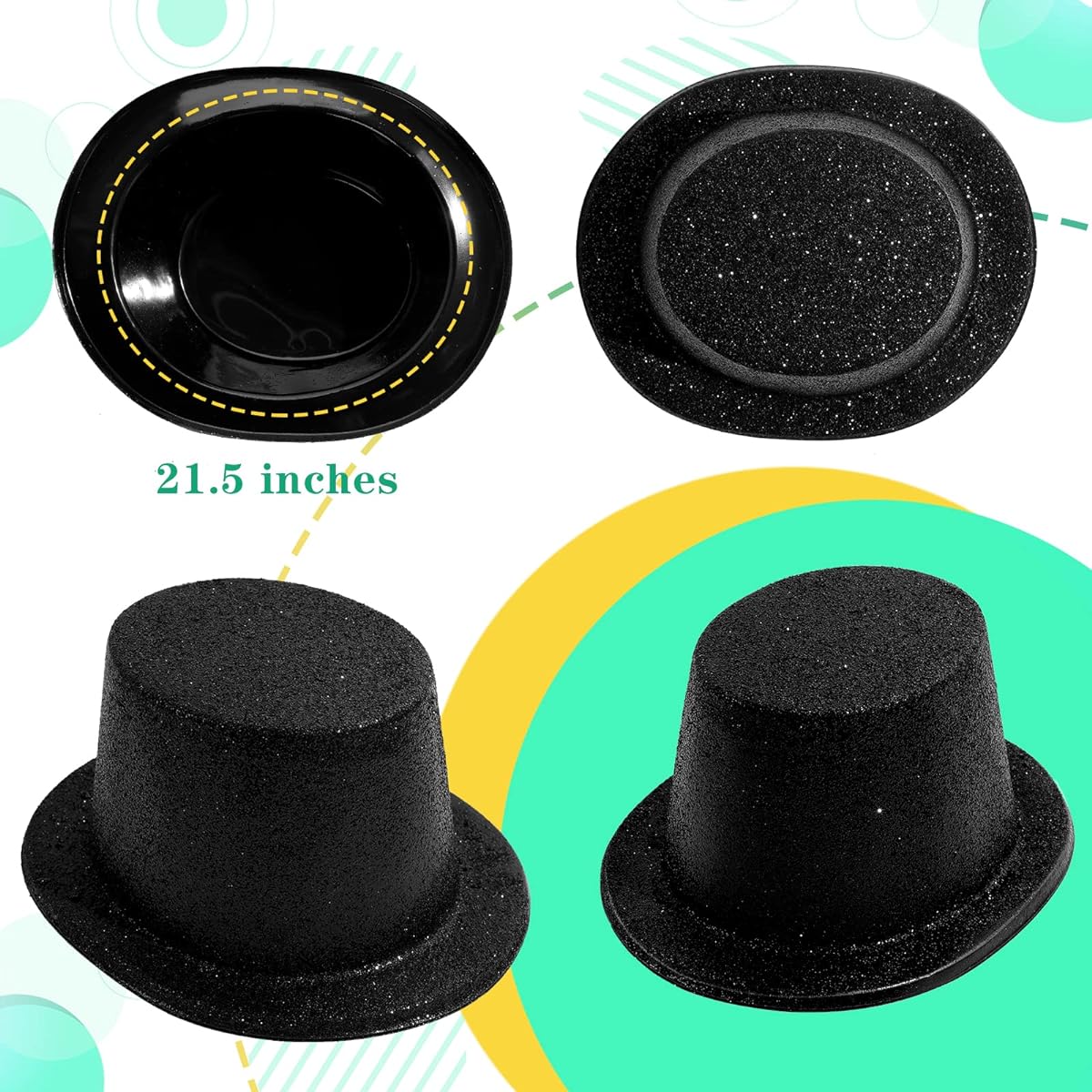 Glitter Top Hats Costume Party Hats Plastic Top Hats Shiny Magician Hats Unisex Party Supplies for Adults and Kids 12 Pack