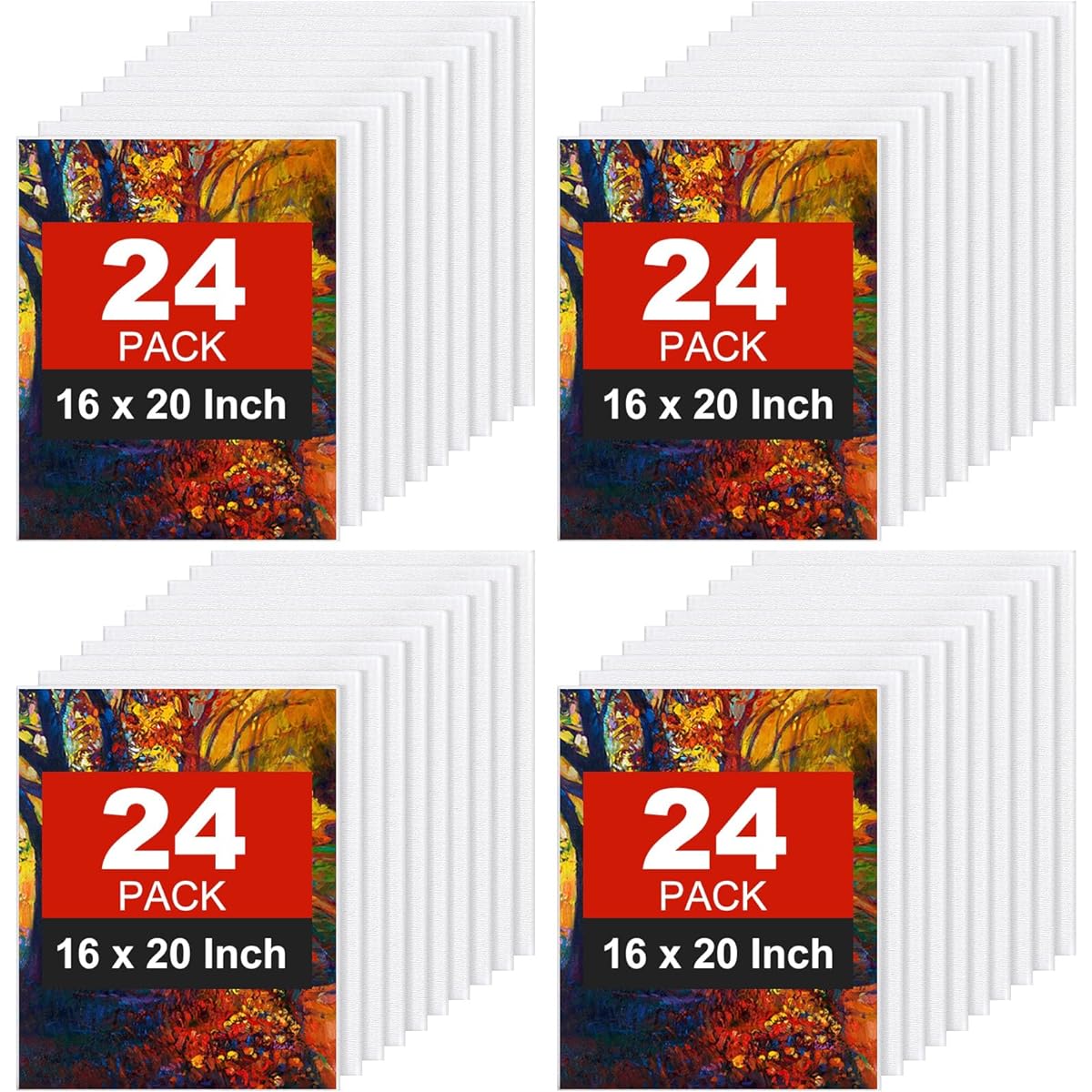 Tenceur 24 Canvas Panels Bulk 16 x 20 Inch White Canvas for Painting 100% Cotton Blank Canvas Boards for Kids Art Supplies Panels for Oil, Acrylic, Watercolor Paints