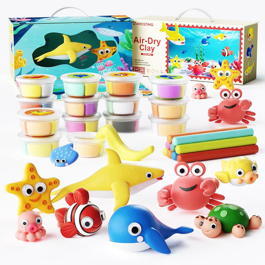AMOSTING Air Dry Clay Sea Creature Modeling Clay for Kids Art Crafts School Supplies for 6-8 Year Olds Super Light Soft Model Magic Ocean Animal Toys Ages 3+ Boys Girls Birthday Gift Idea