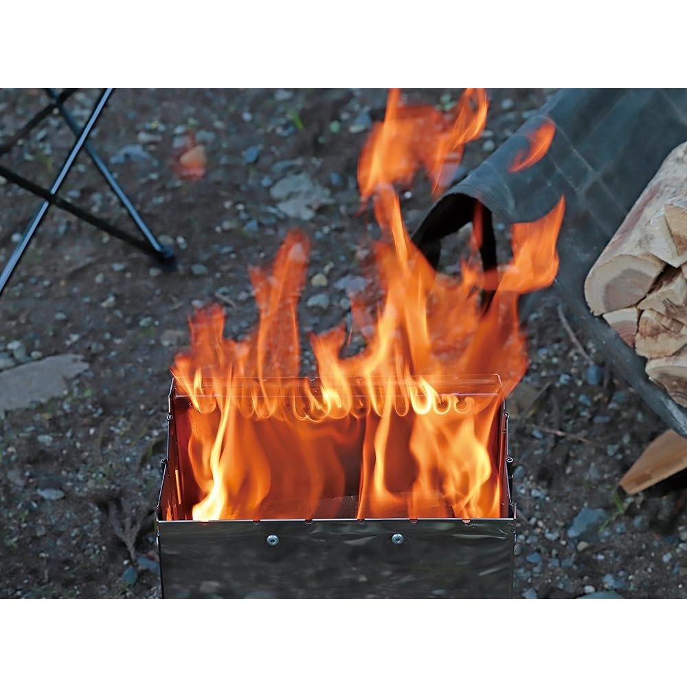 CAPTAIN STAG Camping Stove Wood Stove Fire Stand Secondary Combustion Fire Boost Stove Stainless Steel Storage Bag Included UG-82 Silver Width 250 x Depth 220 x Height 280 mm