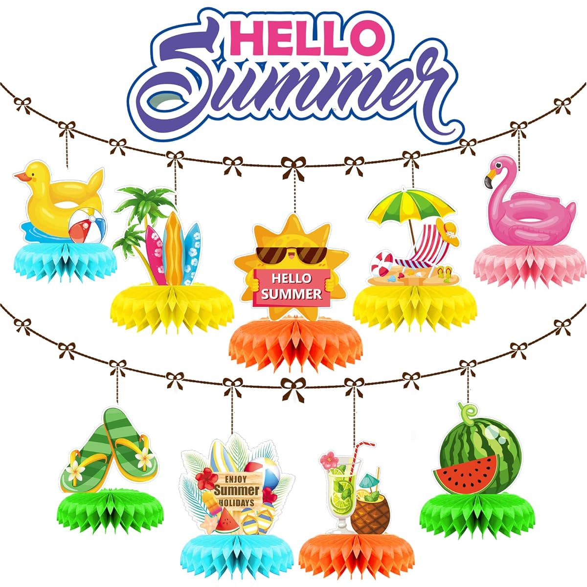 9 Pieces Summer Honeycomb Centerpieces Pool Theme Party Table Decorations Summer Beach Centerpieces Hawaii Party Decoration Supplies