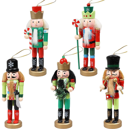 Sunnydaze Nutcracker Ornaments Set for Christmas Tree - Hanging Home Decor Holiday Decorations - Vintage Style 5" Wooden Soldier Figures - Red and Green - 5 Pieces