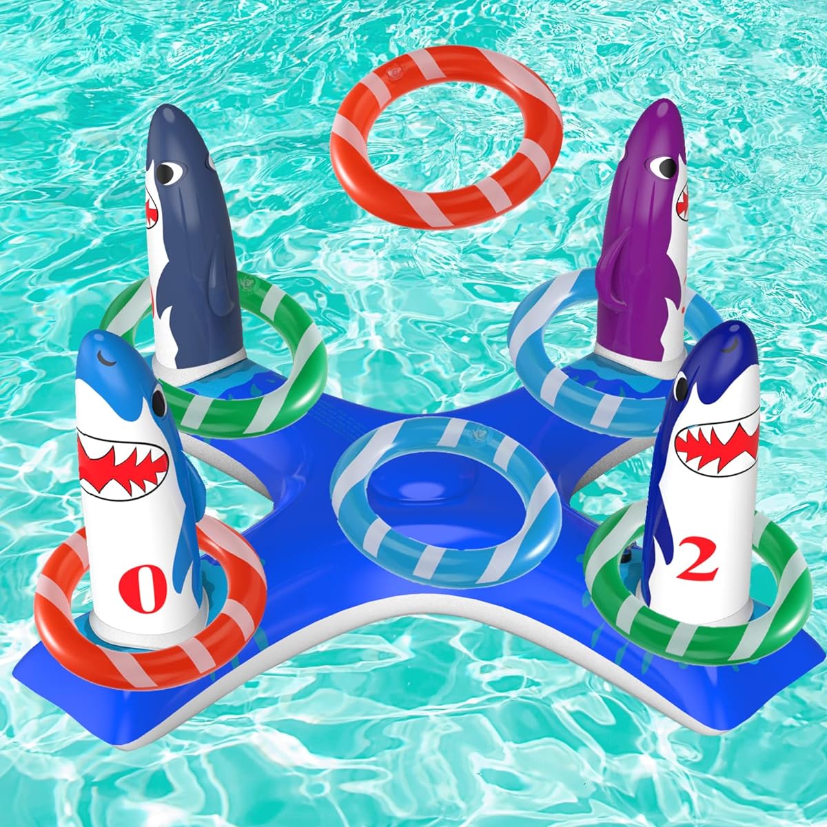 Uniqhia Inflatable Pool Ring Toss Game Toy Floating Shark Flamingo Dinosaur Unicorn Swimming Pool Ring with 6 Rings Swimming Pool Games for Kids Adults Summer Pool Party