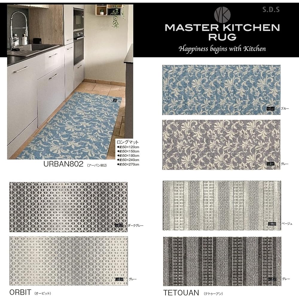 Senko URBAN802 Kitchen Mat Interior Mat Approx. 50 x 270cm Blue Made in Greece Thin Floor Heating Washable 69345