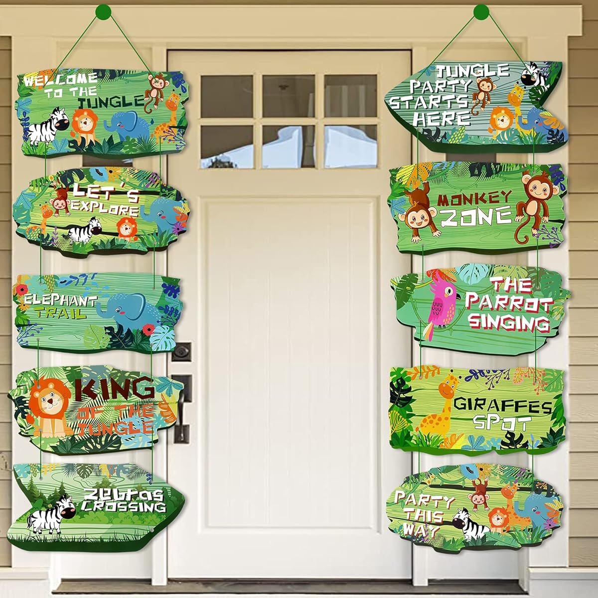 HOWAF 10PCS Safari Jungle Animal Signs Party Signs Wild Animals Directional Cutouts Welcome Door Banner for Kids Welcome Signs Zoo Animals Yard Decorations Baby Shower Birthday Party Supplies