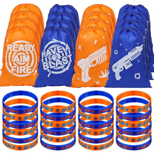 48 Pcs Dart War Party Supplies 24 Pcs Dart War Party Present Drawstring Bag Goodie Treat Bag Dart Gun Theme Party Bracelets Baby Shower Birthday Party Decorations