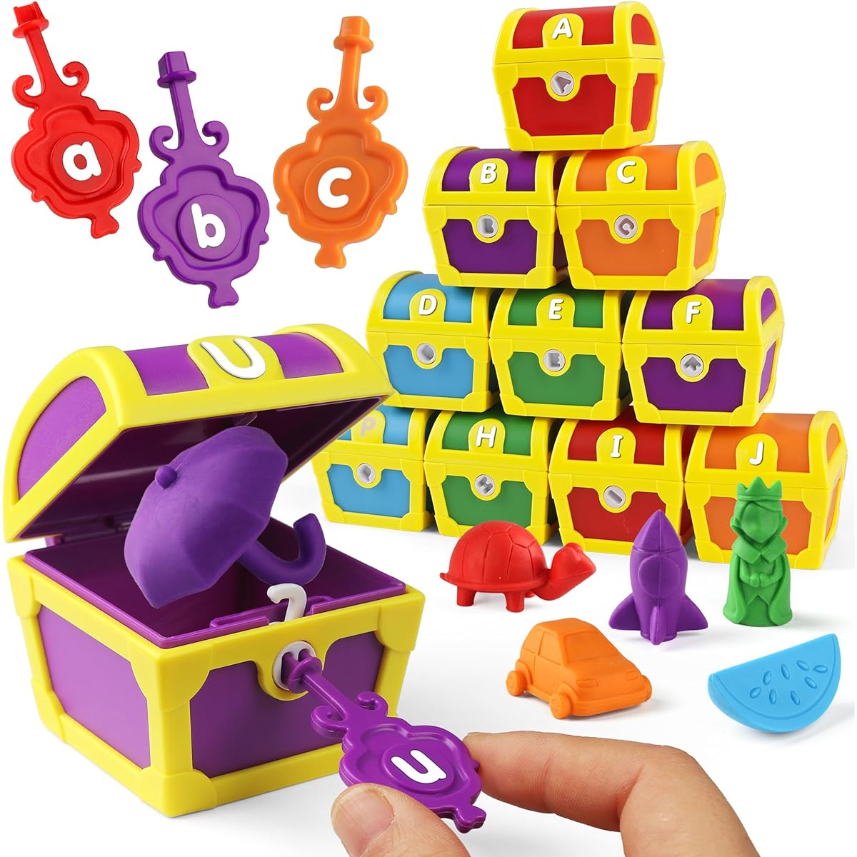 Coogam Alphabet Surprise Pirate Treasure 26pcs ABC Letter Learning Lock with Key, Sorting and Matching Treasure Hunt Game, Montessori Education Fine Motor Skills Toys for Toddlers Ages 3, 4, 5