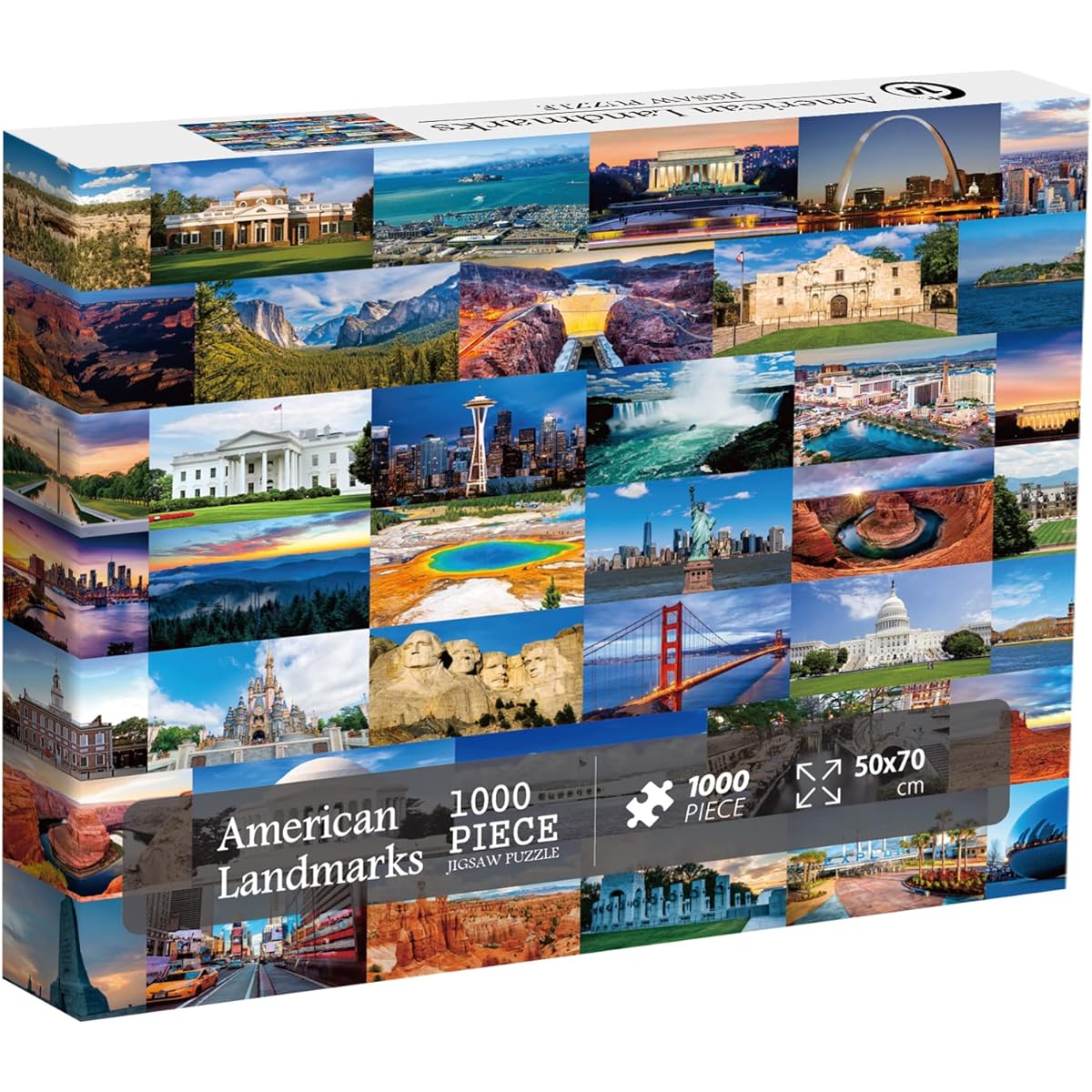 USA Nature Travel Puzzle for Adults Best Places in America Landscape Puzzle 1000 Piece American Landmarks Jigsaw Puzzle Landscape with Yosemite Golden Gate Bridge