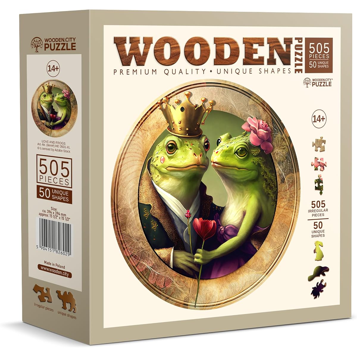 WOODEN.CITY Wooden Puzzle Love and the Frog 500 Pieces Unique Unusual Jigsaw Puzzle Animal Shape Pieces Challenging Wooden Mosaic Puzzle for Adults