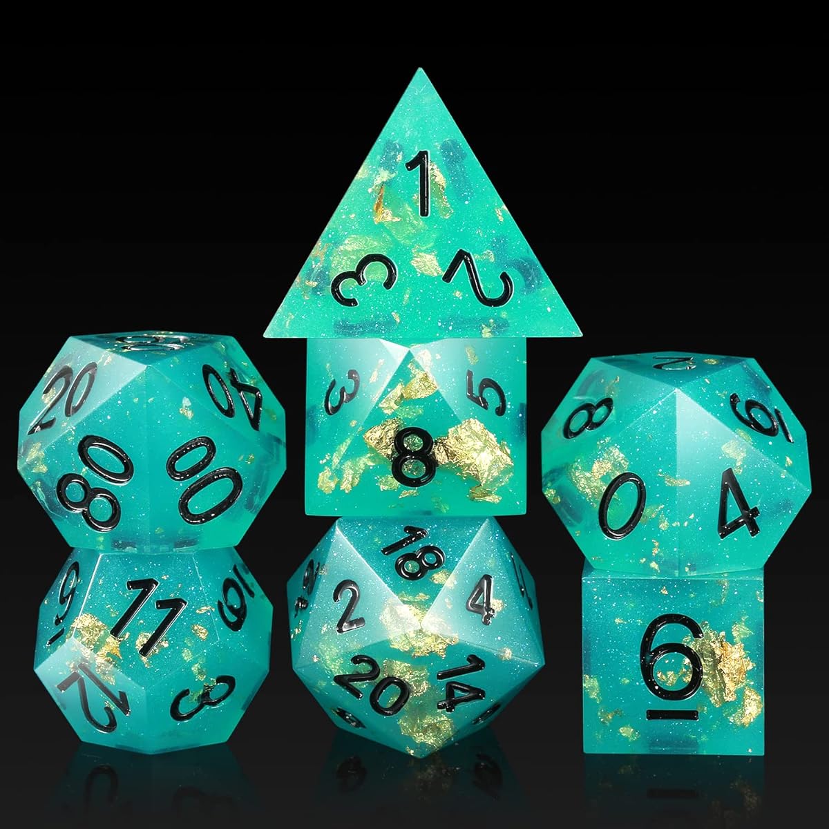 D&D Dice Set DND Handmade Sharp Edge 7 Piece DND Dice with Gift Case for Dungeons and Dragons Game Blue Numbered