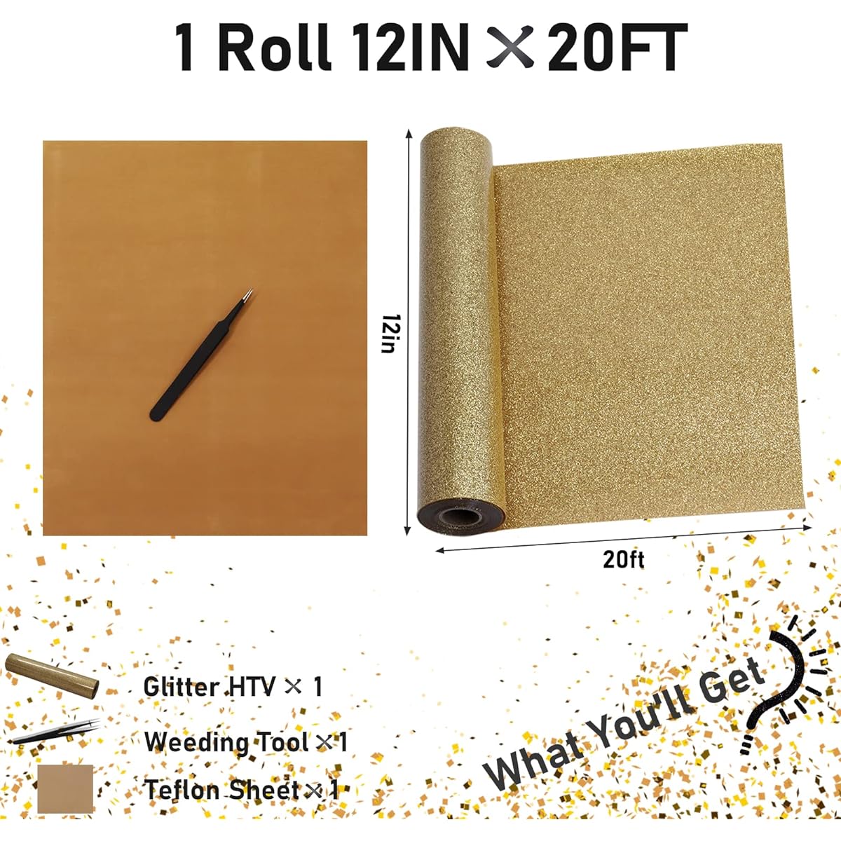 Bonnyhtv Glitter HTV 20ft Roll Light Gold