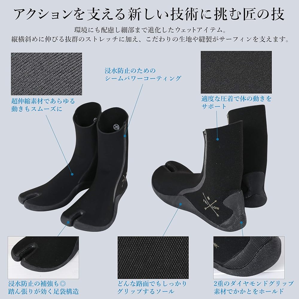 FELLOW Surf Boots ALL3mm Ninja Tabi Socks Ninja Tabi Waterproof Surfing Japanese Standard Wetsuit Leaf Boots Men Women
