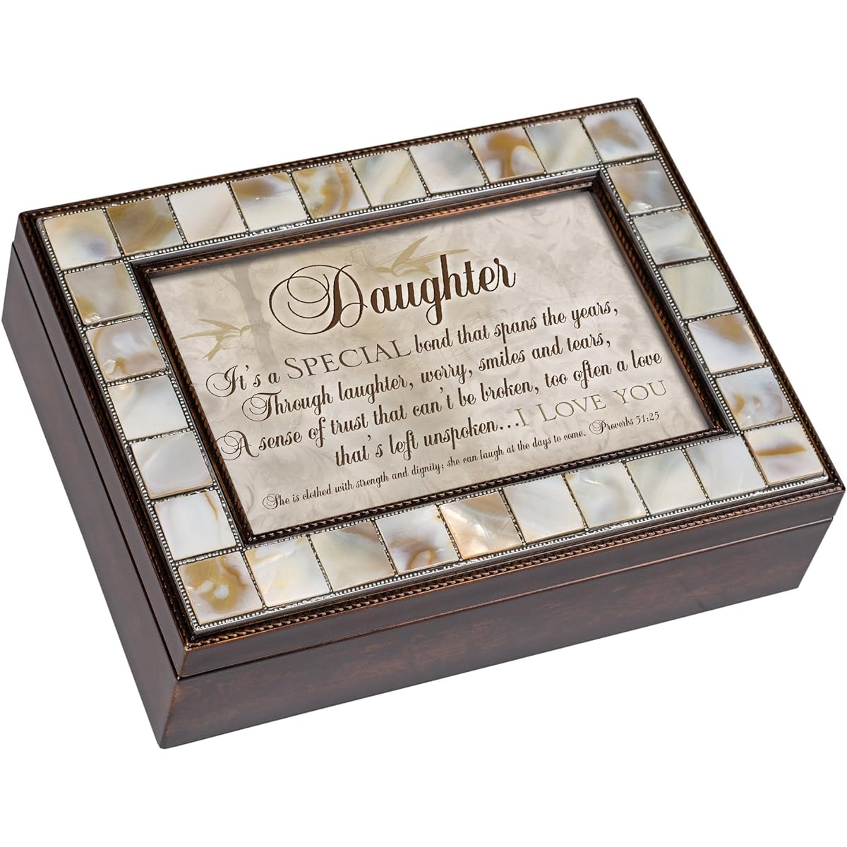 Daughter Special Bond Love You Mother of Pearl Amber Keepsake Music Box Plays Eagle's Wings