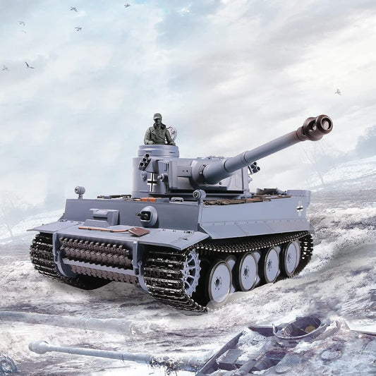 Heng Long RC Tank 1:16 Scale 2.4ghz Remote Control German Tiger I Gray Tank Model for Adults (320 Degree Rotating Turret) RC Main Battle Tank Military Vehicle Army Toy Gift for Ages 14+ Boys