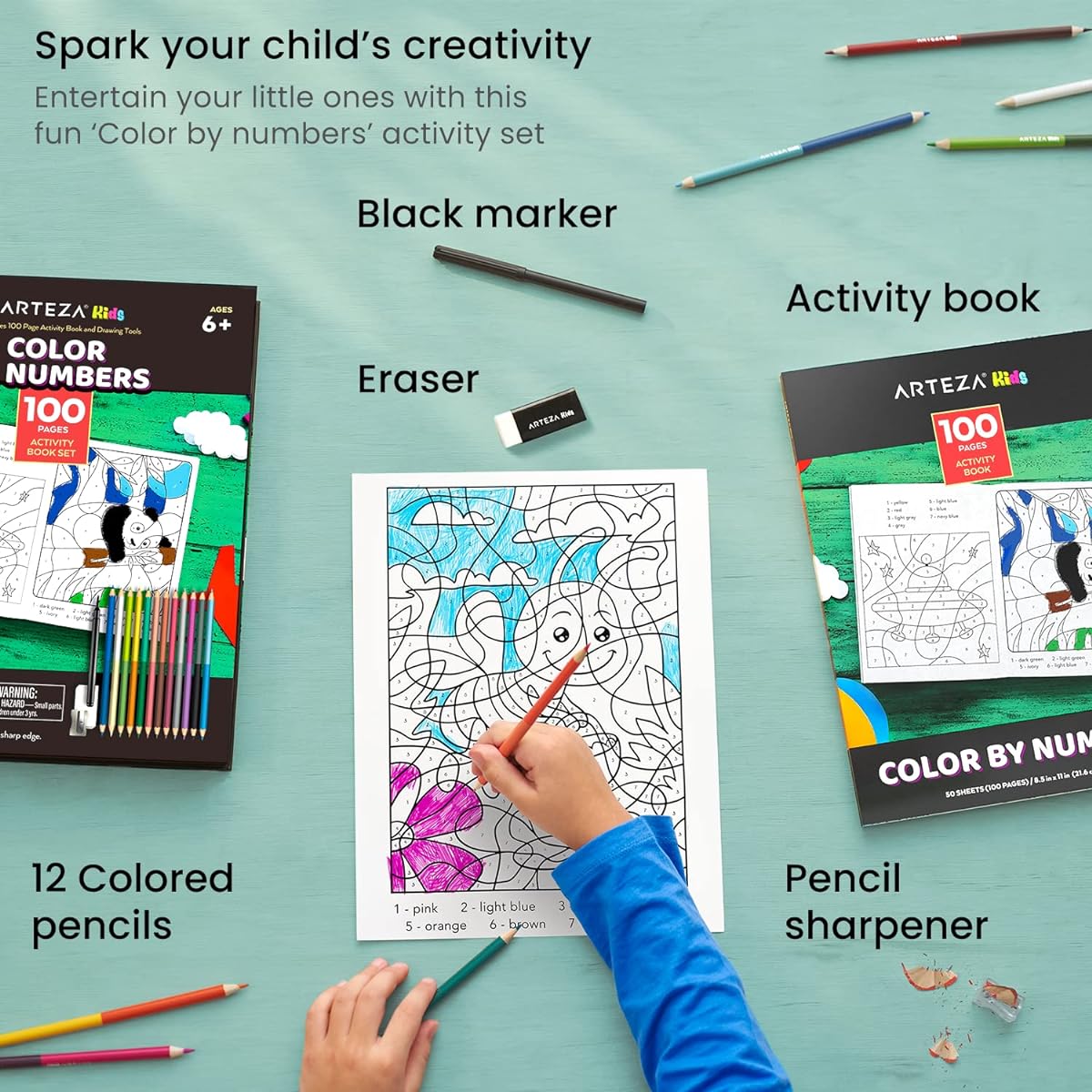 Arteza Kids Activity Book 50 Pages Color by Number USA Only