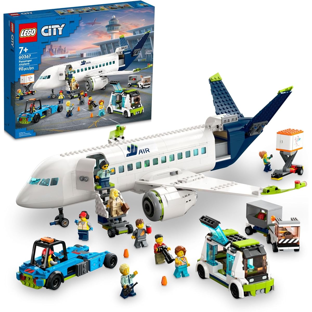 LEGO Lego City Passenger Plane 60367 Building Toy Set for Kids Fun Airplane STEM Toys Large Plane Passenger Bus Luggage Truck Container Loader 9 Minifigures Included, 6425817