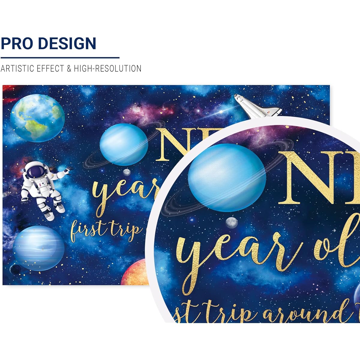 Allenjoy 84" x 59" Blue Space Theme 1st Birthday Backdrop for Kids Boys Avoid the Sun Planets Galaxy Starry Sky Rocket Ship Astronaut Party Supplies Decorations Banner Background