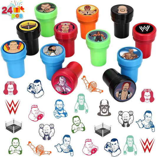 24 Pcs Wrestling Birthday Party Stamps for Boys Girls Cartoon Wrestling Theme Party Supplies Self Inking Stamps Wrestling Birthday Favors Perfect Treat Goodie Bag Stuffing Crafts DIY Cards