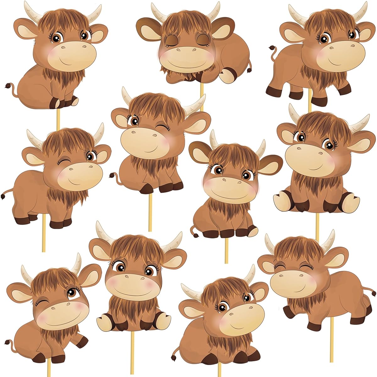 Highland Cow Centerpiece Sticks 22 Pieces Highland Cow Party Decorations Farm Animal Cow Party Decorations Brown Cow Table Topper Kids Western Cowboy Theme Birthday Party Baby Shower Table Decorations