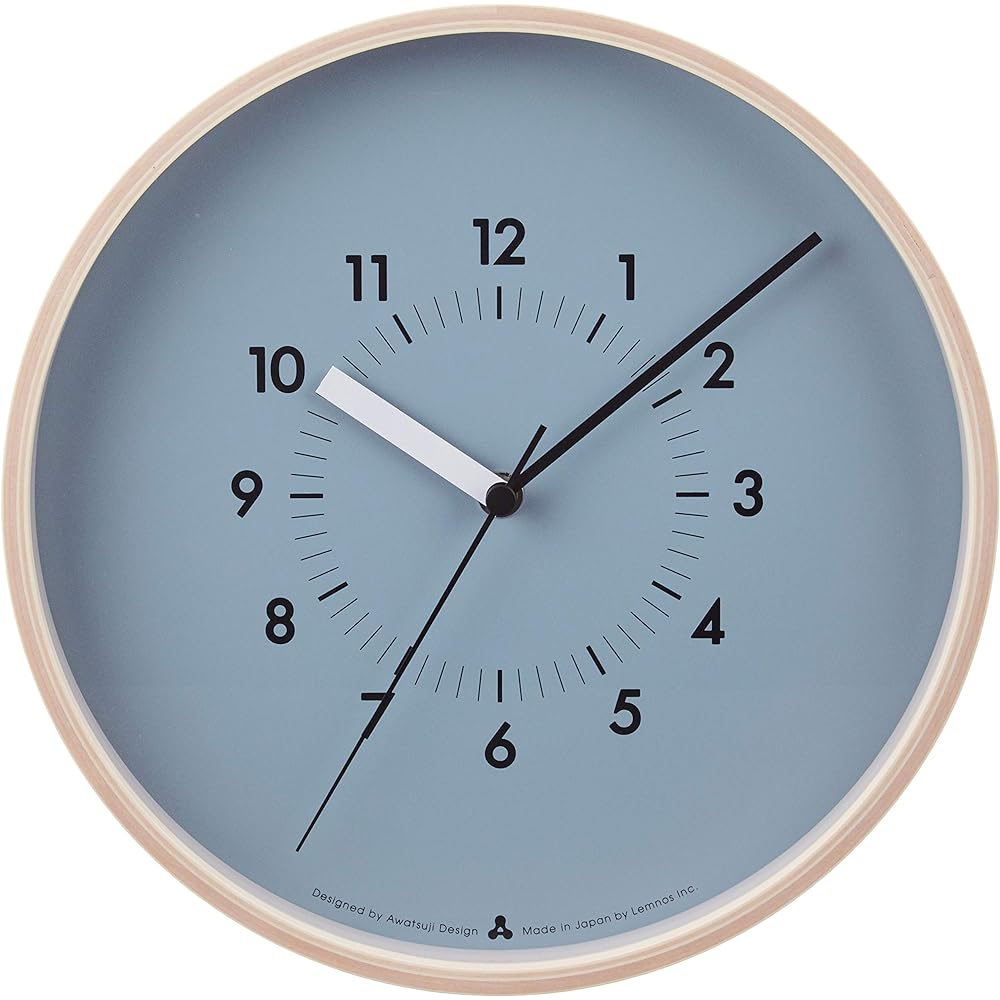 Lemnos Wall Clock Analog Soso General Quartz Clock Natural Wood SOSO Blue AWA13-06 BL Lemnos