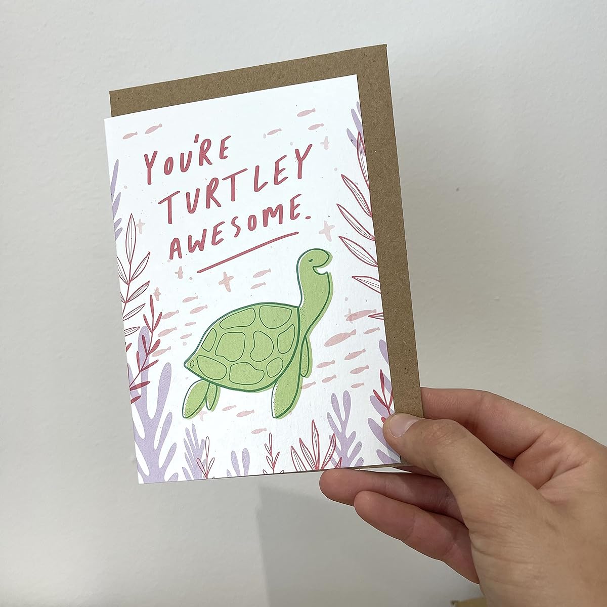 Old English Co. Turtley Awesome Birthday Card - Fun Pun Cute Animals Greeting Card for Her or Him | Humor Love Friendship Anniversary Romance Just Because | Blank Inside with Envelope