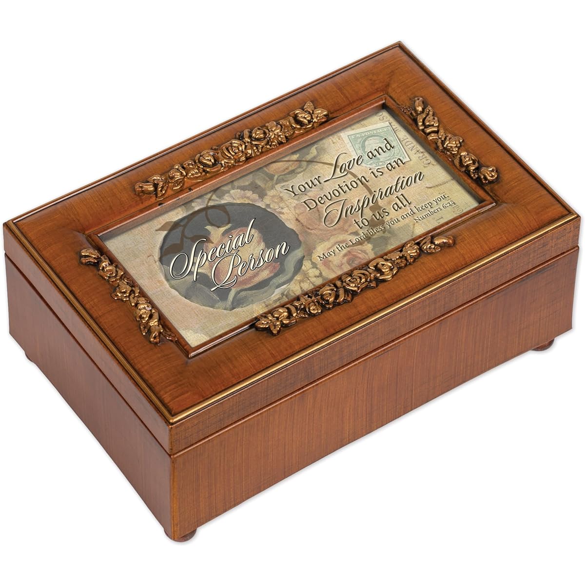 Special Person Inspirational Decorative Woodgrain Rose Music Box