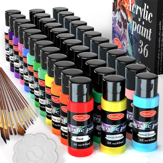 Acrylic Paint Set 36 Colors 2 Fl Oz 60ml Bottle Non-Toxic 36 Colors Acrylic Paint Fade-Resistant Rich Pigment for Kids Adults Artists Canvas Crafts Wood Painting