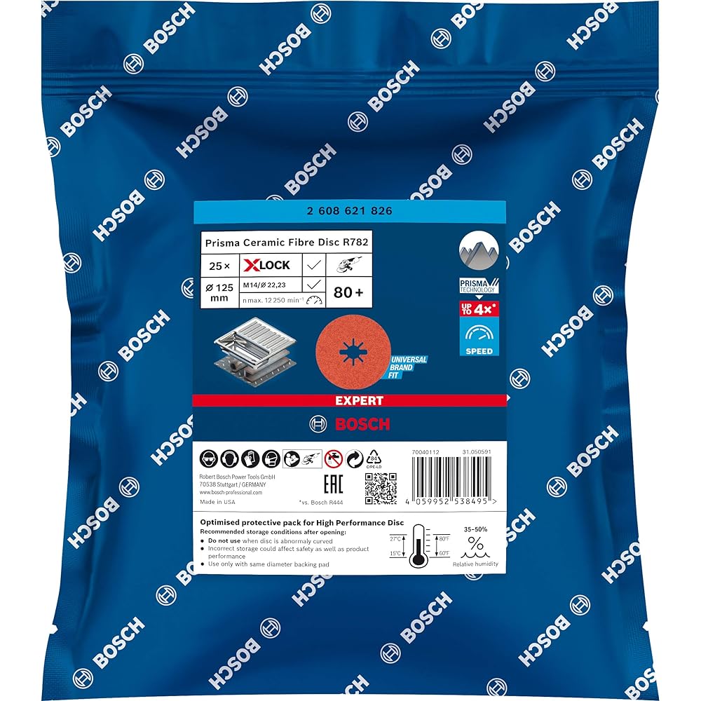 BOSCH X-LOCK Prisma Ceramic Sanding Disc R782 (Stainless steel, 125mmφ, 80, 25 pieces) 2608621826