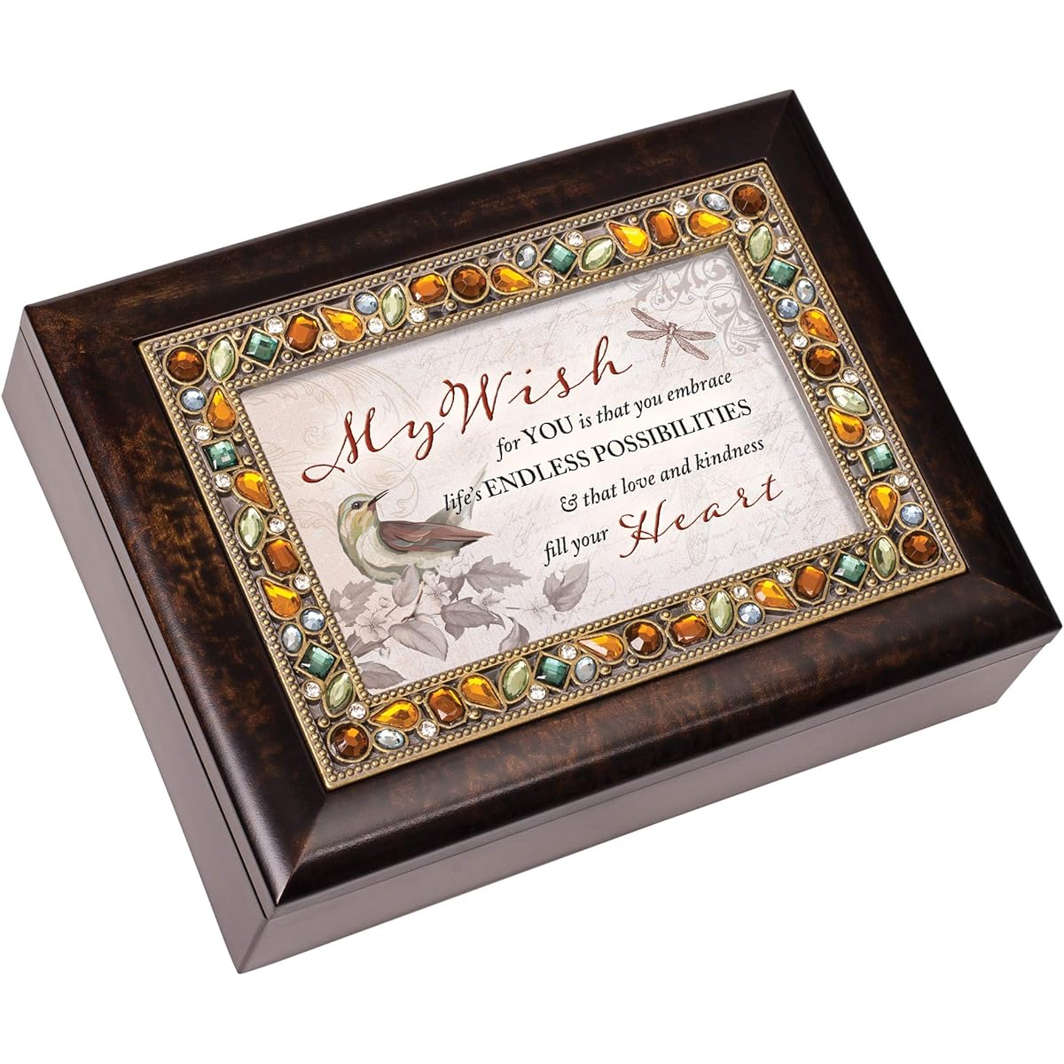 Cottage Garden Wish for You Embrace Love Amber Earth Tone Jeweled Music Box Edelweiss
