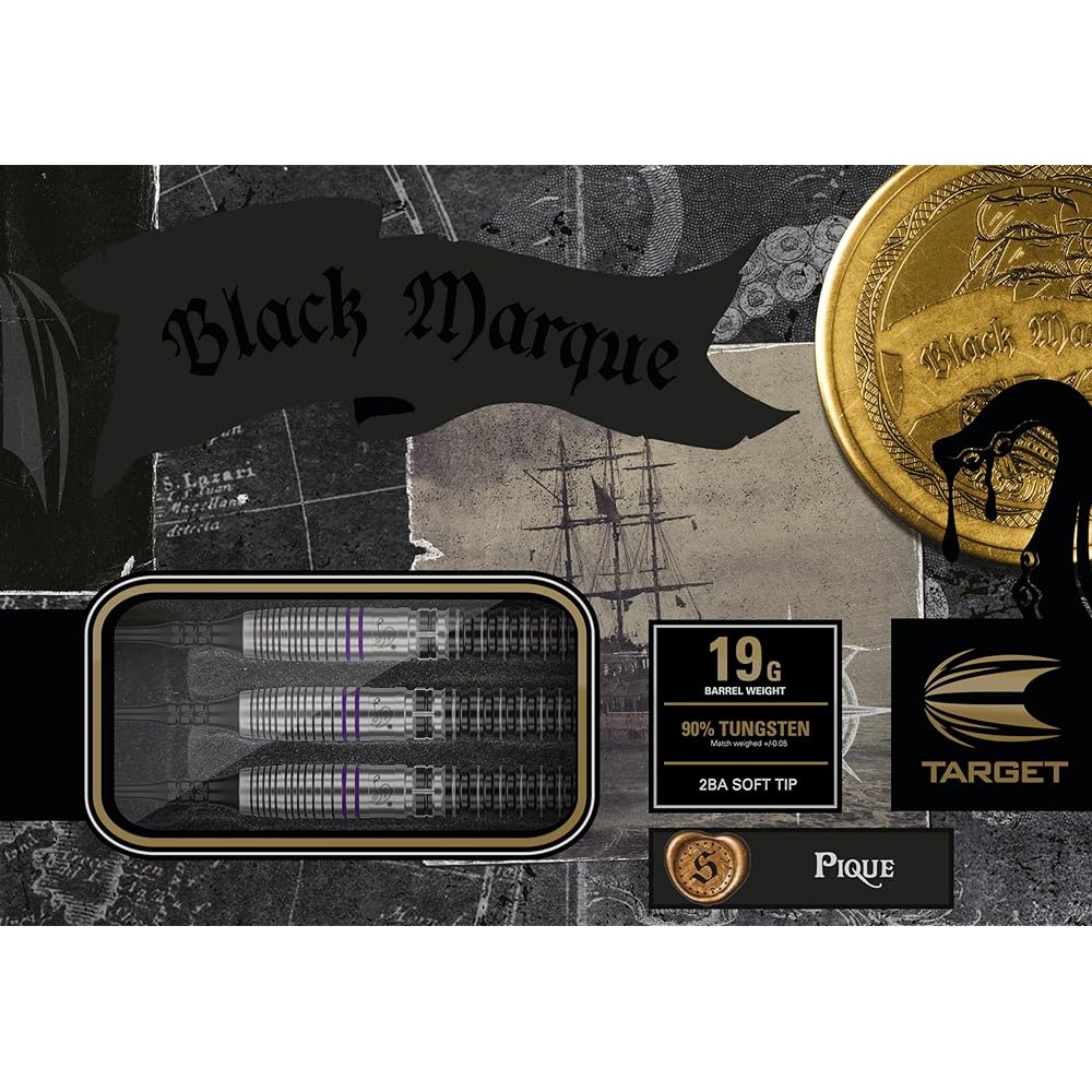 TARGET BLACK MARQUE PIQUE 2.0 90% 19G 2BA SOFT TIP DARTS (Black Mark Pique 2.0)