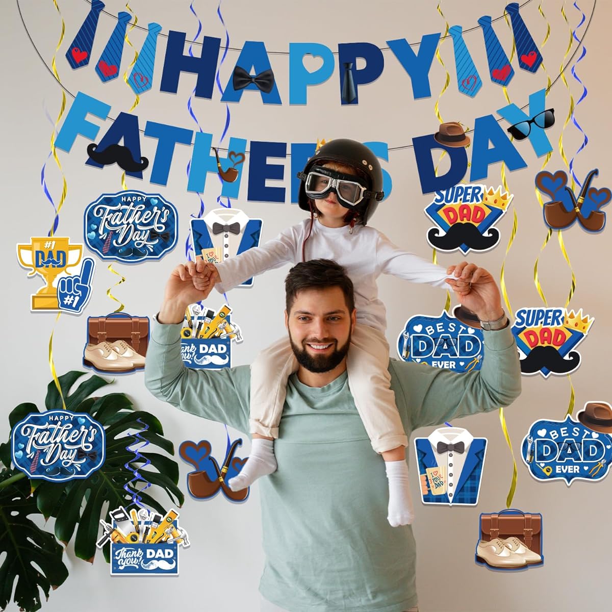 Happy Father's Day Decorations, 8 Happy Father's Day Banners, Father's Day Hanging Decorations, Father's Day Decorations for Party, Father's Day Decorations for Home