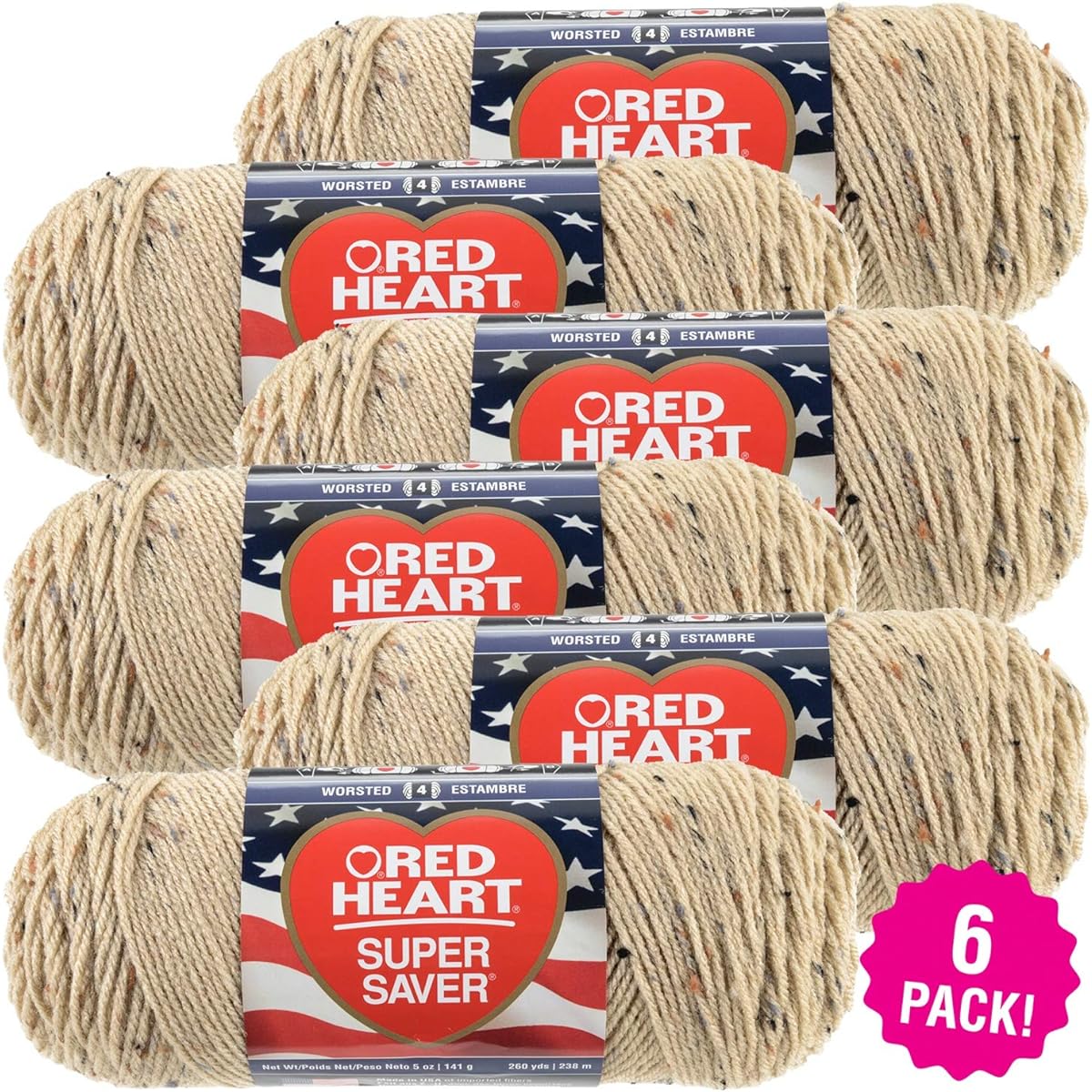 Red Heart Buff Fleck Super Saver Yarn 6 Pack