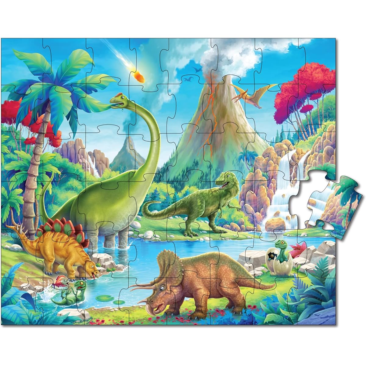 PLAYQID Lost Dinosaur Planet Glow in the Dark Jigsaw Floor Puzzle for Kids Ages 48+ 35 x 30 cm Multi