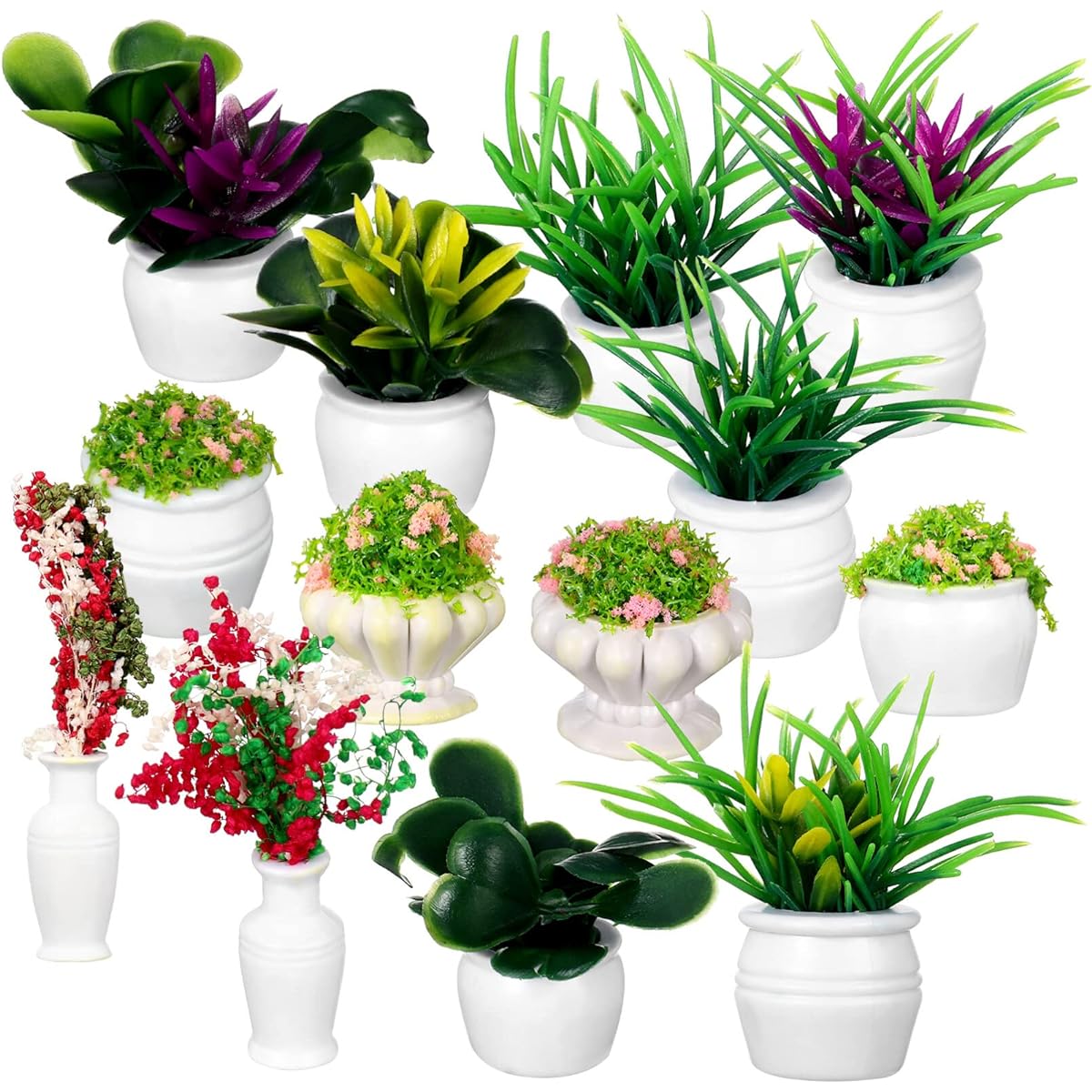 IMIKEYA Doll Houseplant Miniature Bonsai Mini Potted Model Small Fake Green Ornament 13 Pieces