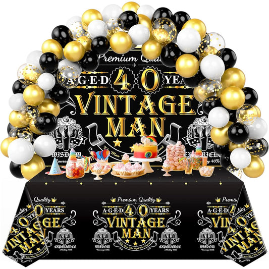 40th Birthday Decorations for Men Black and Gold Birthday Party Decorations Confetti Balloon Kit 57 Pieces Back in 1983 Vintage Men Birthday Photo Backdrop Banner Tablecloth 40th Cheers