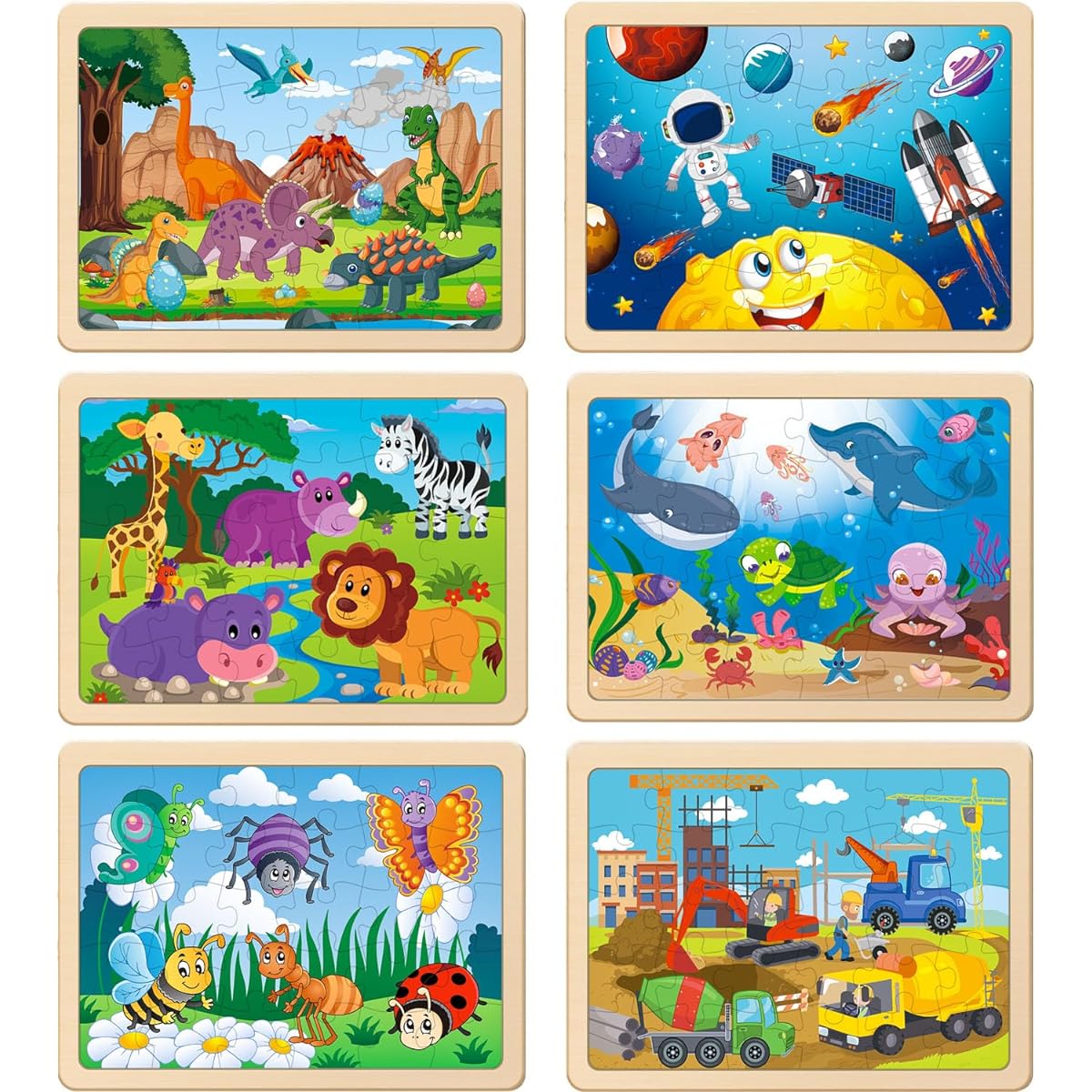 Wooden Puzzles for Kids Ages 4-6 | 6 Pack 30 Piece Jigsaw Puzzles Ages 3-5 | Wooden Puzzles for Toddlers Ages 4-8 Learning Educational Puzzles Toys for Boys and Girls