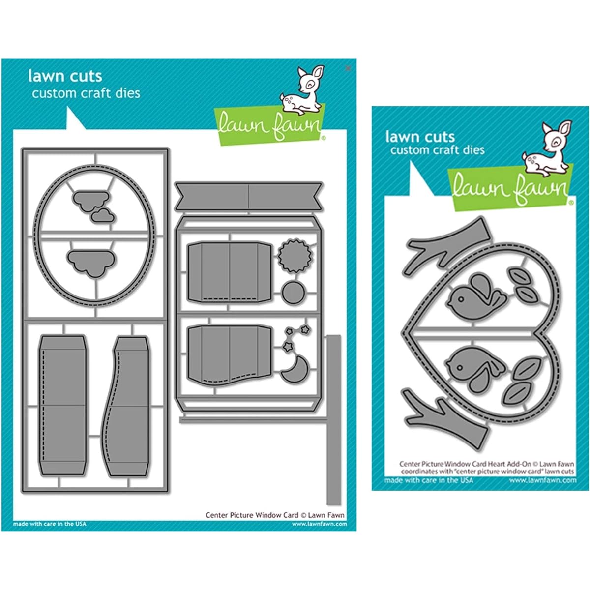 Lawn Fawn Center Picture Window Cards Interactive Dies and Window Cards Heart Add-On Die Set of 2 (LF1971, LF2473)