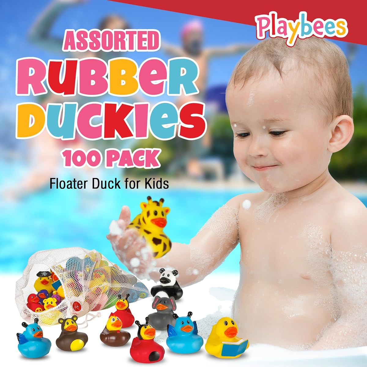 Assorted Rubber Ducks - 100 Pack - 2 Inch - PlaybeesKids Sensory Play Stress Relief Stocking Stuffers Classroom Favors Decorations Supplies Holiday Pinata Fillers Rewards